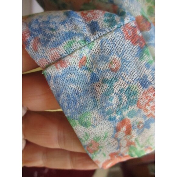 Vintage Women's Tank Top Medium 1970's Sheer Nylon Pink/Blue Flowers Stretch Med - Picture 5 of 7